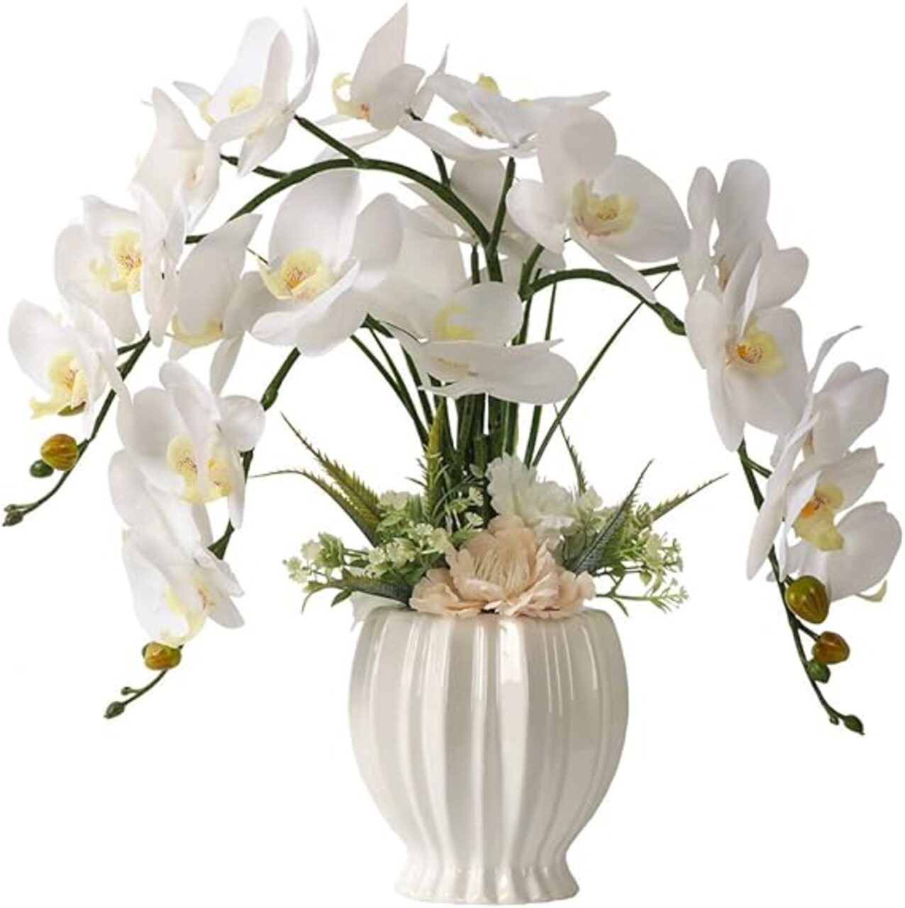 Artificial Orchid in White Vase – Elegant Faux Flowers for Home & Office